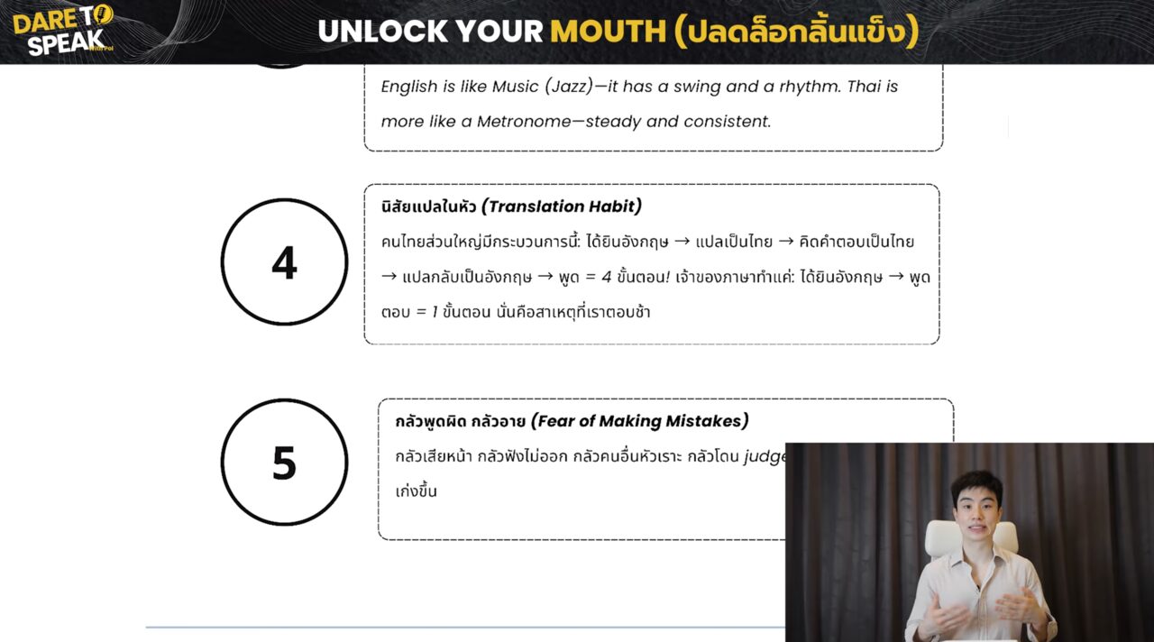 สไลด์บทเรียนอธิบายนิสัยแปลในหัว Translation Habit